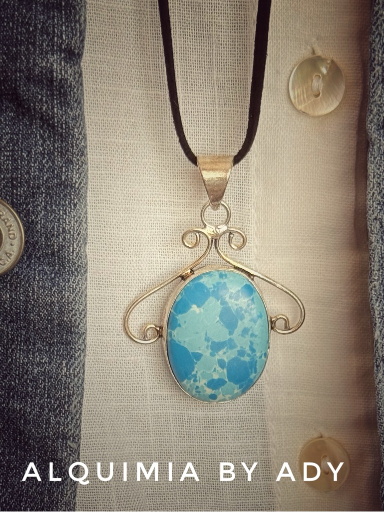 Long Suede Galore +Turquoise Blue Oval Pendant Necklace
